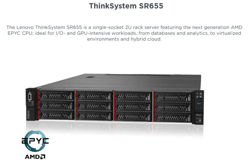 Thinksystem Sr655 1p/2u Optimized for Vdi and SDI Rack Server